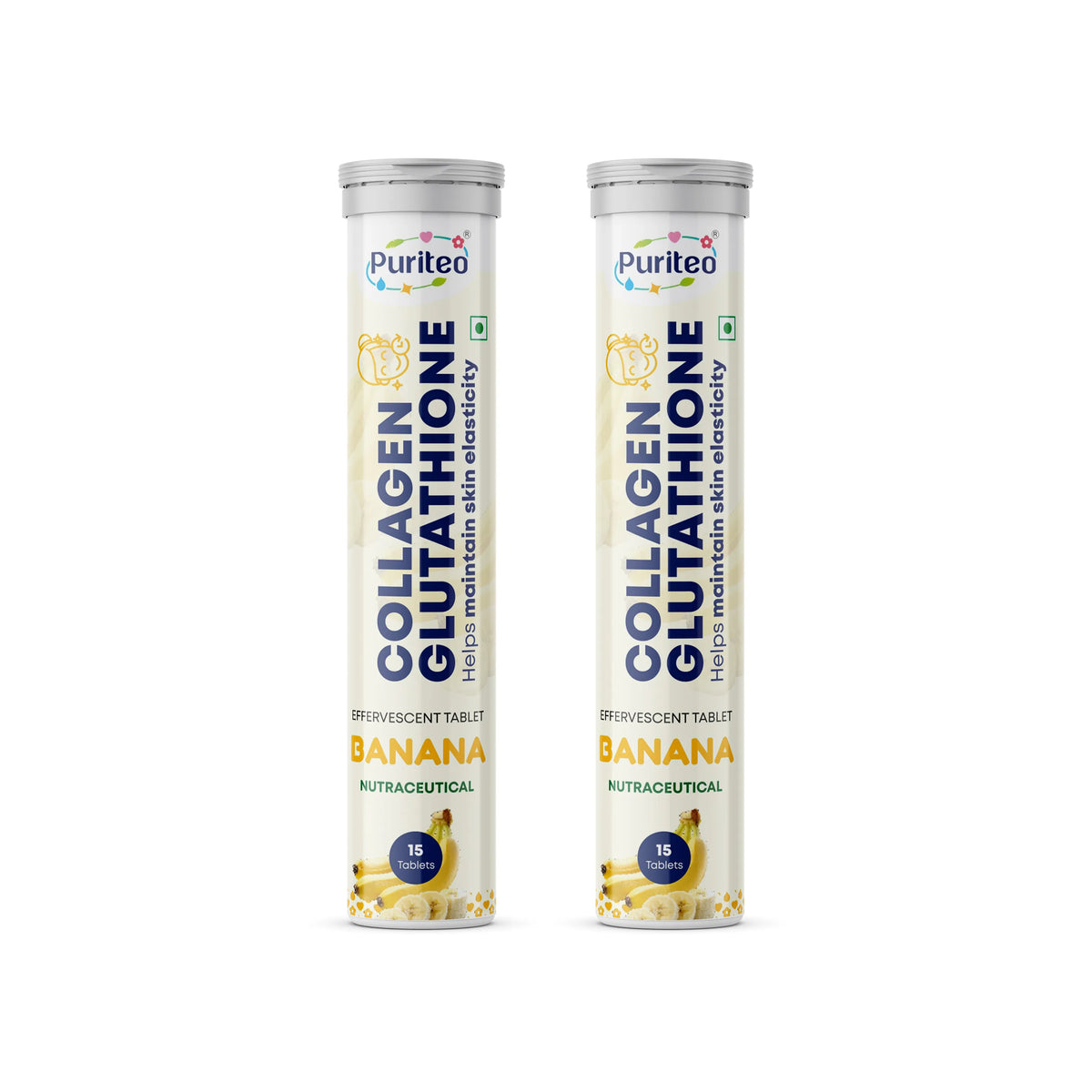 Puriteo Collagen + Glutathione Effervescent Tablets – Skin Brightening, Anti-Aging Support, Hydration & Inner Beauty Formula