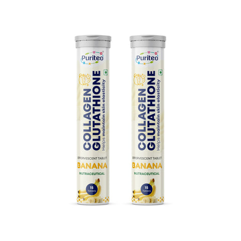 Puriteo Collagen + Glutathione Effervescent Tablets – Skin Brightening, Anti-Aging Support, Hydration & Inner Beauty Formula