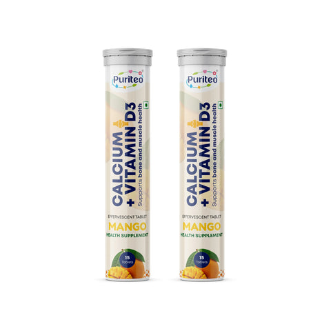 Puriteo Calcium + Vitamin D3 Effervescent Tablets – Supports Bone Strength, Joint Health, Muscle Function & Daily Calcium Needs