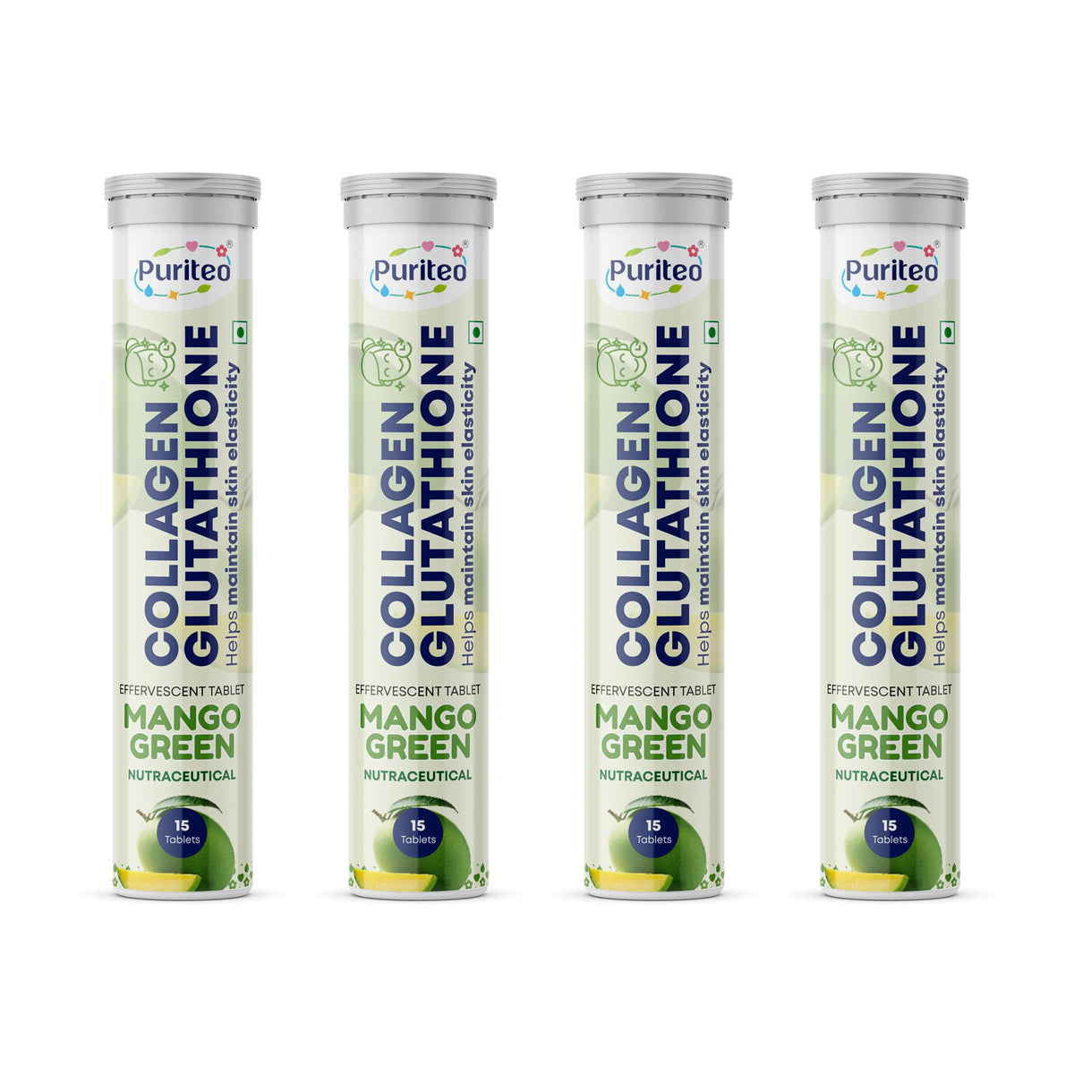 Puriteo Collagen + Glutathione Effervescent Tablets – Skin Brightening, Anti-Aging Support, Hydration & Inner Beauty Formula