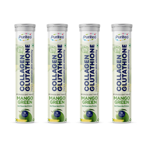 Puriteo Collagen + Glutathione Effervescent Tablets – Skin Brightening, Anti-Aging Support, Hydration & Inner Beauty Formula