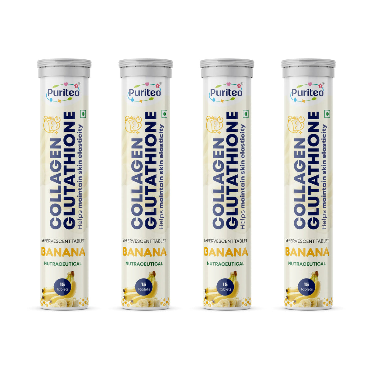 Puriteo Collagen + Glutathione Effervescent Tablets – Skin Brightening, Anti-Aging Support, Hydration & Inner Beauty Formula
