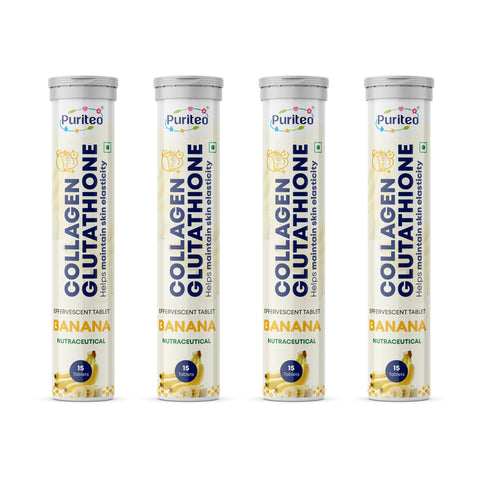 Puriteo Collagen + Glutathione Effervescent Tablets – Skin Brightening, Anti-Aging Support, Hydration & Inner Beauty Formula