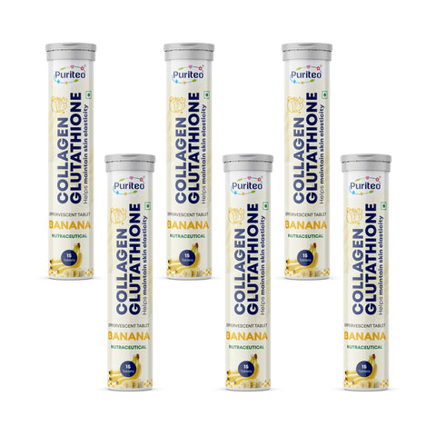 Puriteo Collagen + Glutathione Effervescent Tablets – Skin Brightening, Anti-Aging Support, Hydration & Inner Beauty Formula