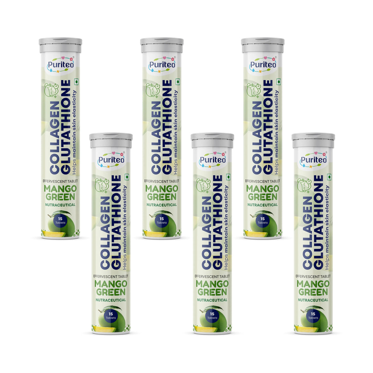Puriteo Collagen + Glutathione Effervescent Tablets – Skin Brightening, Anti-Aging Support, Hydration & Inner Beauty Formula
