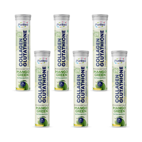 Puriteo Collagen + Glutathione Effervescent Tablets – Skin Brightening, Anti-Aging Support, Hydration & Inner Beauty Formula