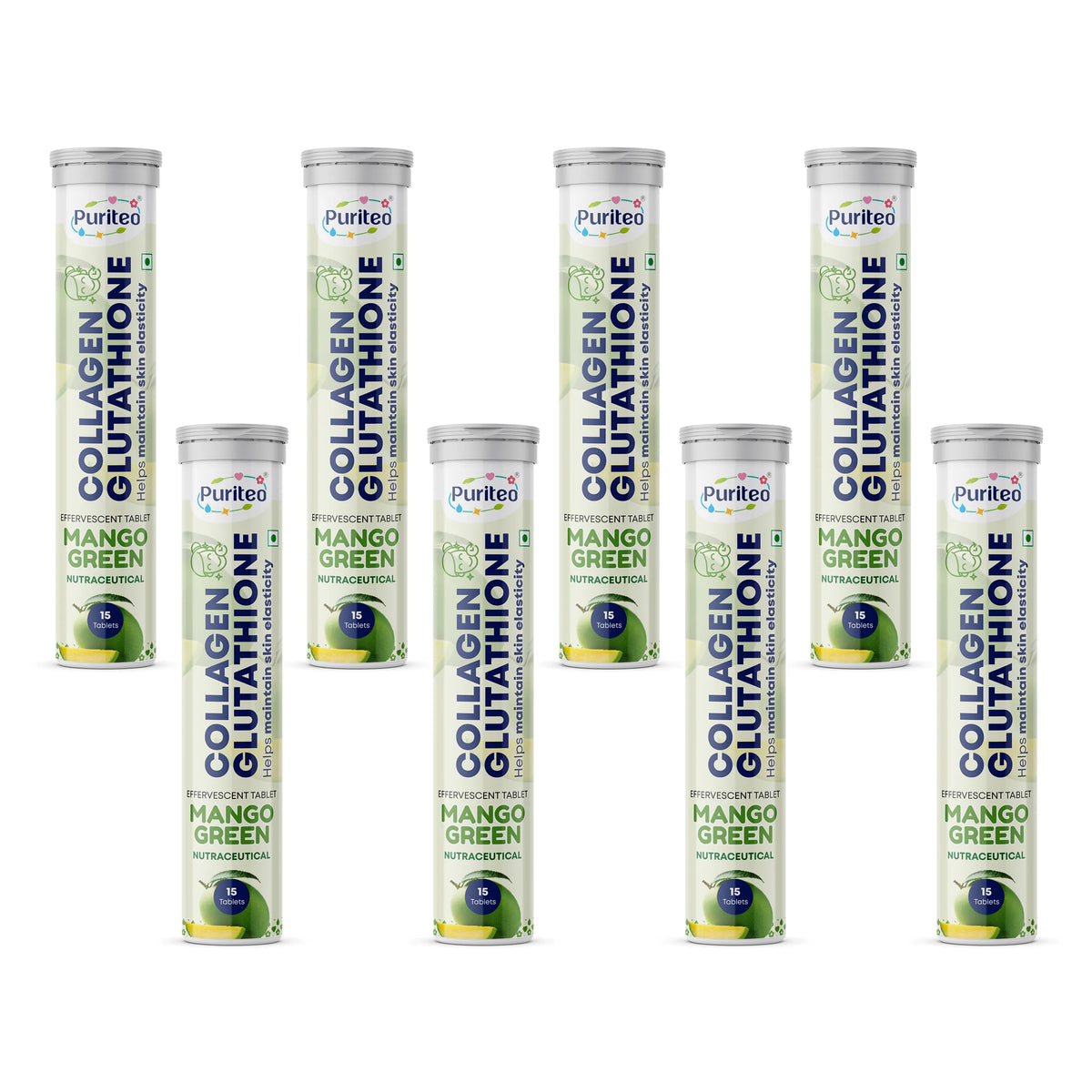Puriteo Collagen + Glutathione Effervescent Tablets – Skin Brightening, Anti-Aging Support, Hydration & Inner Beauty Formula