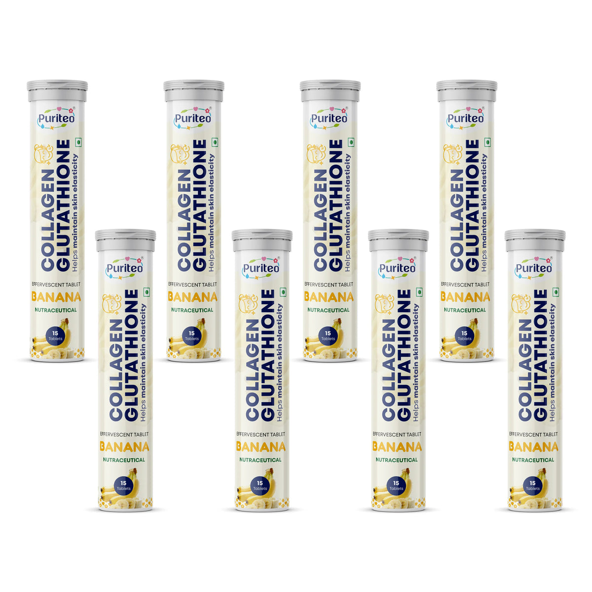 Puriteo Collagen + Glutathione Effervescent Tablets – Skin Brightening, Anti-Aging Support, Hydration & Inner Beauty Formula