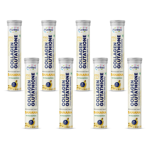 Puriteo Collagen + Glutathione Effervescent Tablets – Skin Brightening, Anti-Aging Support, Hydration & Inner Beauty Formula