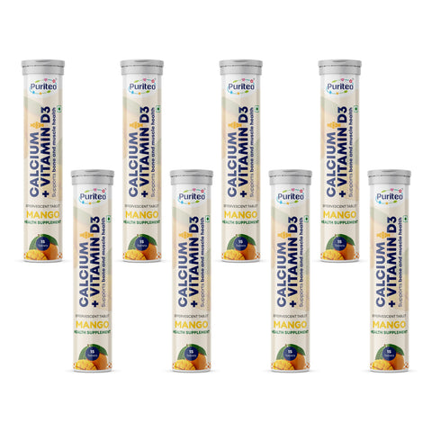Puriteo Calcium + Vitamin D3 Effervescent Tablets – Supports Bone Strength, Joint Health, Muscle Function & Daily Calcium Needs