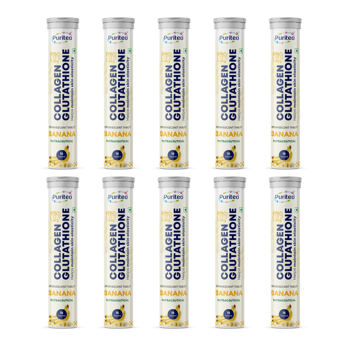 Puriteo Collagen + Glutathione Effervescent Tablets – Skin Brightening, Anti-Aging Support, Hydration & Inner Beauty Formula
