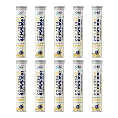 Puriteo Collagen + Glutathione Effervescent Tablets – Skin Brightening, Anti-Aging Support, Hydration & Inner Beauty Formula