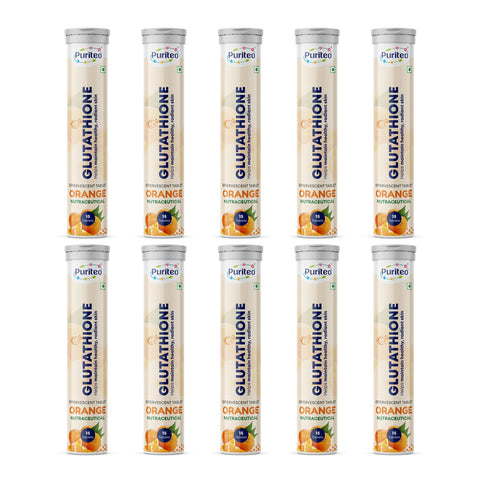 Puriteo L-Glutathione Effervescent Tablets with Vitamin C for Skin Brightening, Glow, Detox & Antioxidant Support