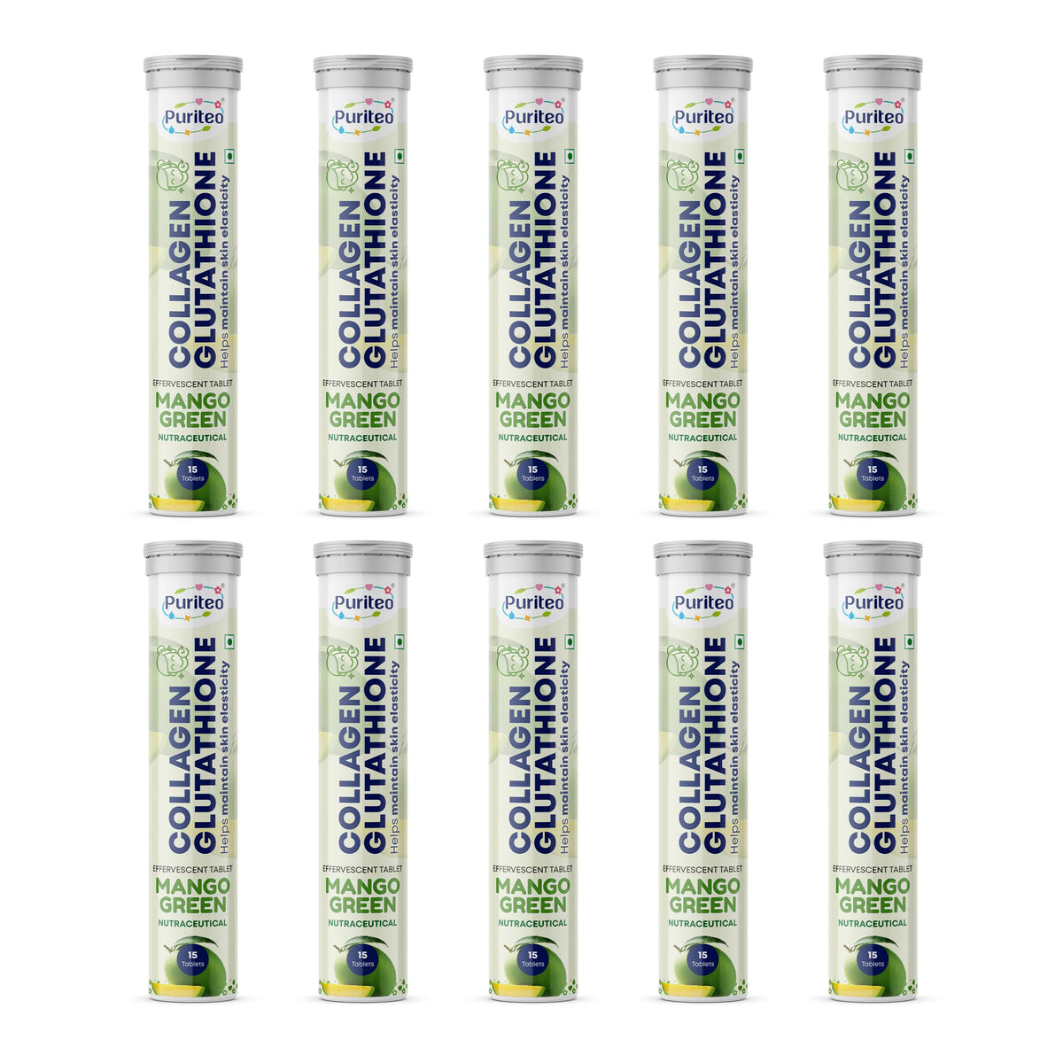 Puriteo Collagen + Glutathione Effervescent Tablets – Skin Brightening, Anti-Aging Support, Hydration & Inner Beauty Formula