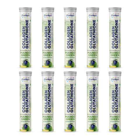 Puriteo Collagen + Glutathione Effervescent Tablets – Skin Brightening, Anti-Aging Support, Hydration & Inner Beauty Formula