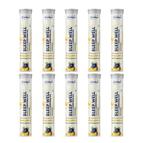Puriteo Sleep Well Effervescent Tablets for Deep Restful Sleep, Relaxation, Stress Relief & Better Night Recovery