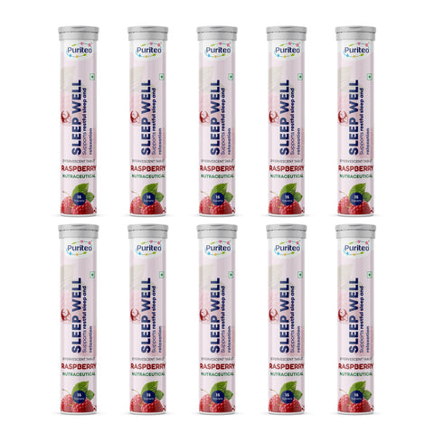 Puriteo Sleep Well Effervescent Tablets for Deep Restful Sleep, Relaxation, Stress Relief & Better Night Recovery