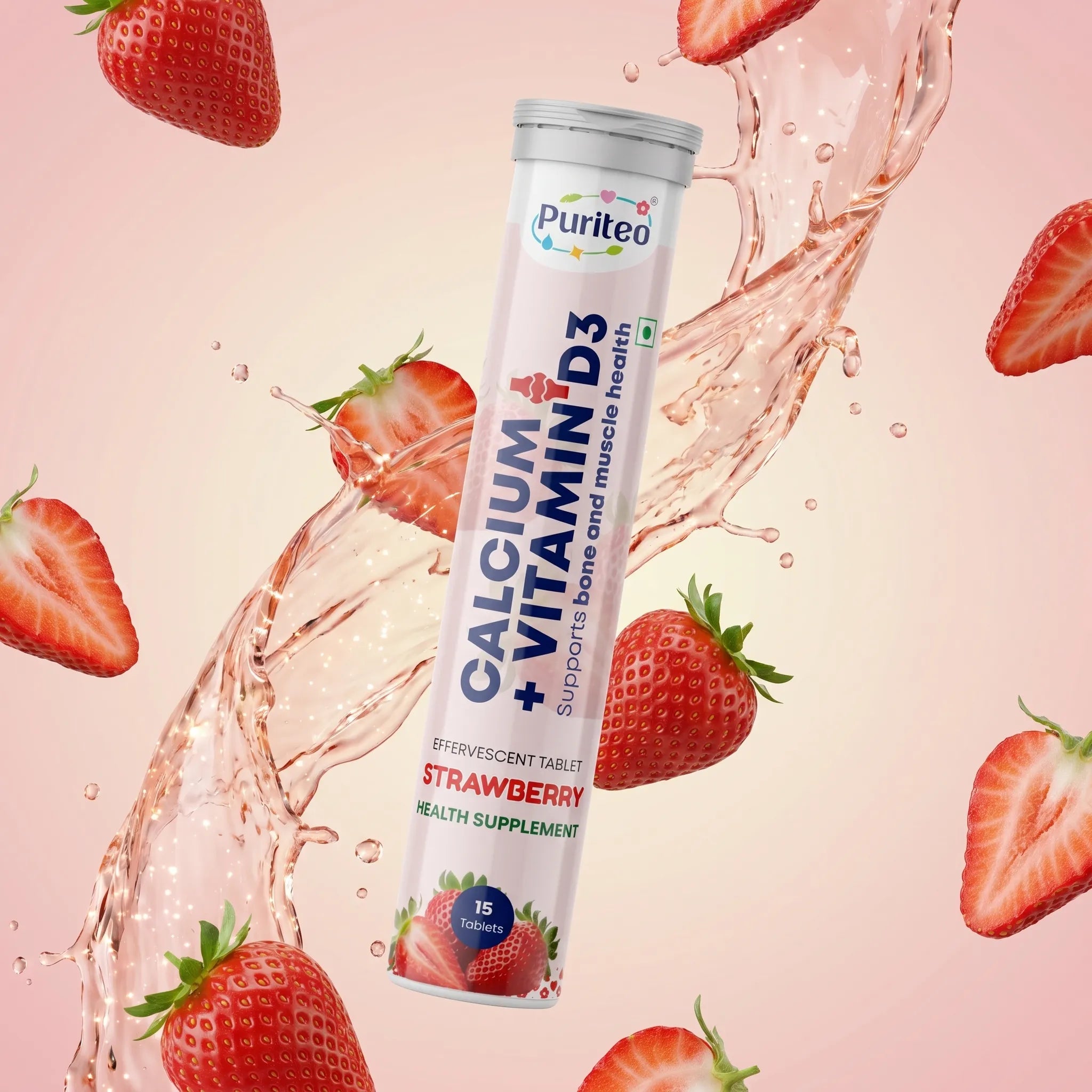 Calicium+vitimin D3 Effervescent Tablets-Strawberry
