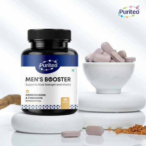 Puriteo Men Booster Tablet - Ashwagandha & Fenugreek Formula | Enhances Strength, Energy & Vitality