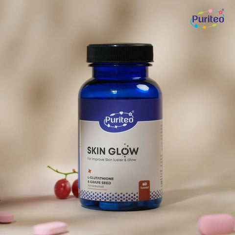 Puriteo Skin Glow Tablet - L-Glutathione & Grape Seed Formula | Enhances Radiance, Hydration & Skin Health