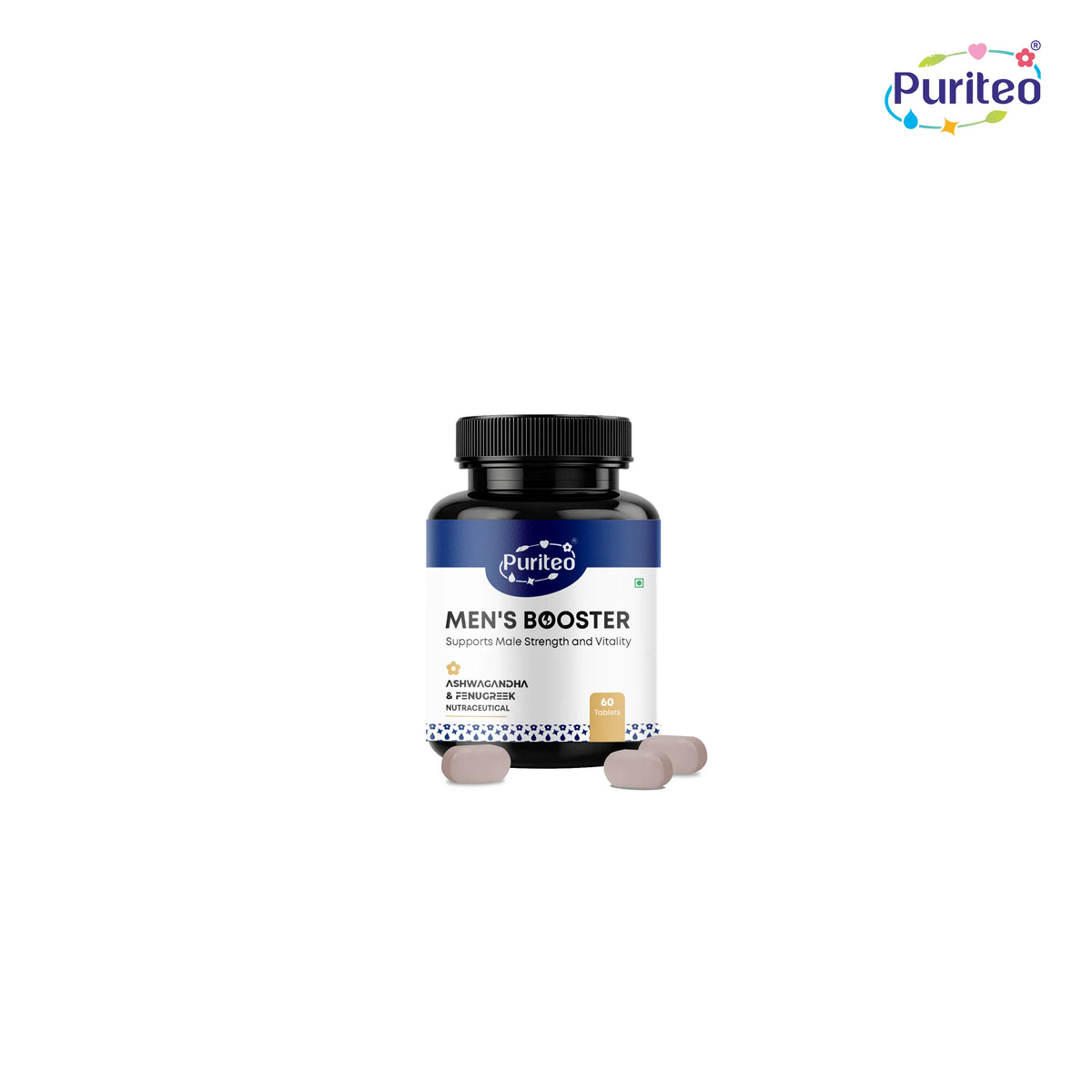 Puriteo Men Booster Tablet - Ashwagandha & Fenugreek Formula | Enhances Strength, Energy & Vitality