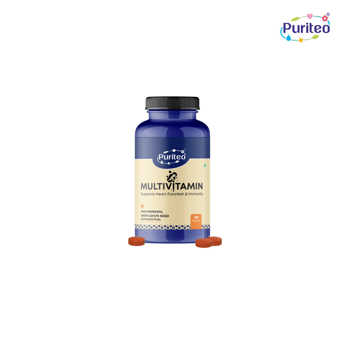 Puriteo Multivitamin Tablet - Multimineral & Grape Seed Formula | Boosts Energy, Strength & Overall Health