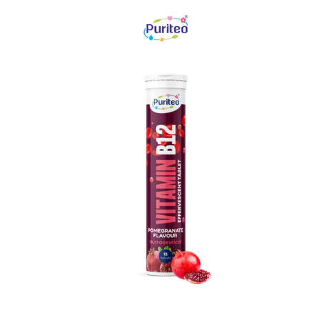 Puriteo B12 Effervescent Tablets for Instant Energy Uplift, Better Cognitive Function, Immunity & Active Day Performance