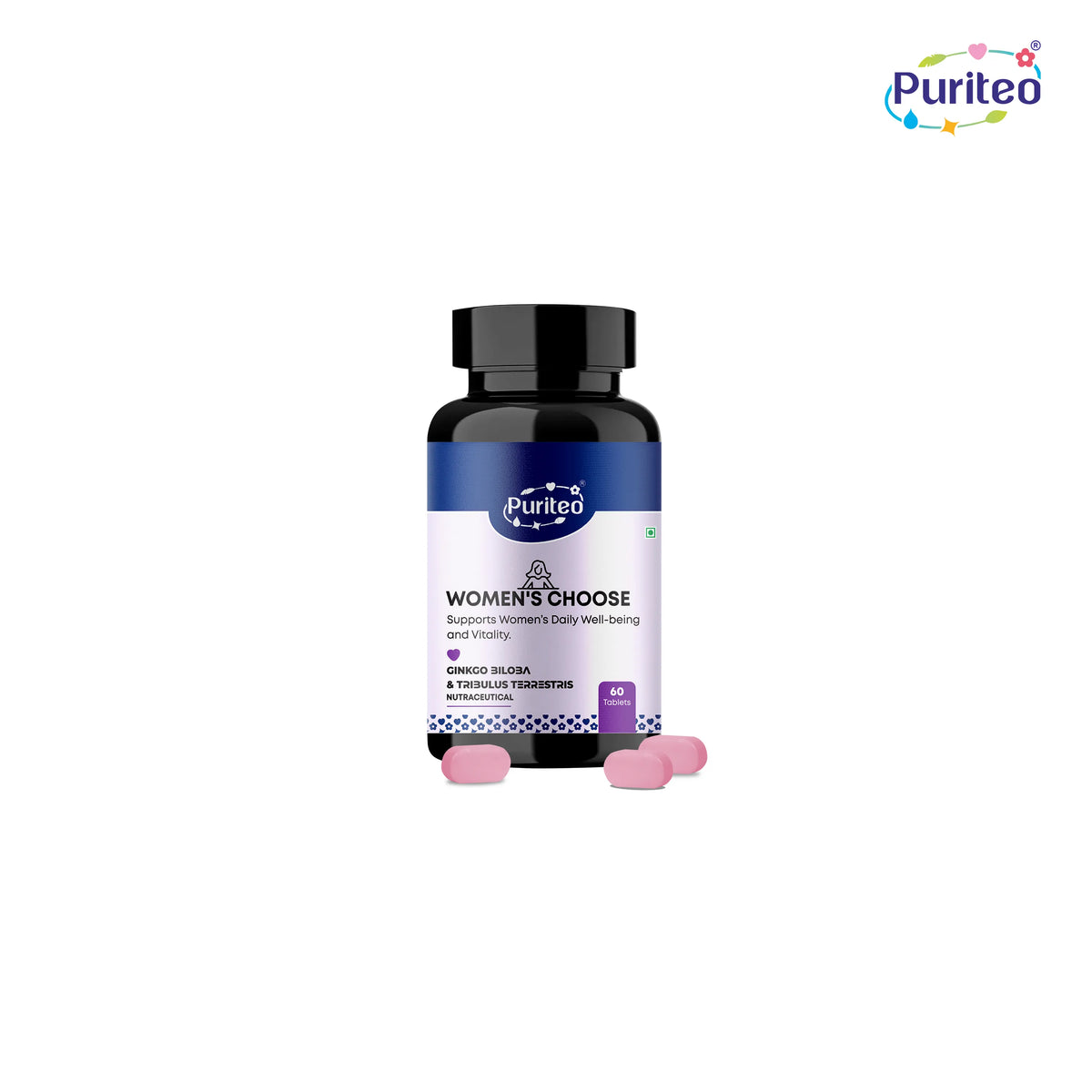 Puriteo Women’s Choice Tablet - Ginkgo Biloba & Tribulus Formula | Supports Hormonal Balance & Women’s Health
