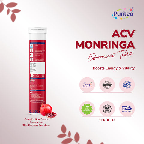 Puriteo ACV Moringa Effervescent Tablets for Natural Weight Management, Detox & Wellness, Fat Loss & Gut Health