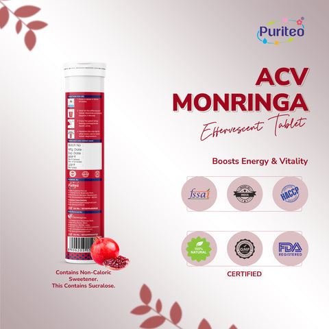 Puriteo ACV Moringa Effervescent Tablets for Natural Weight Management, Detox & Wellness, Fat Loss & Gut Health