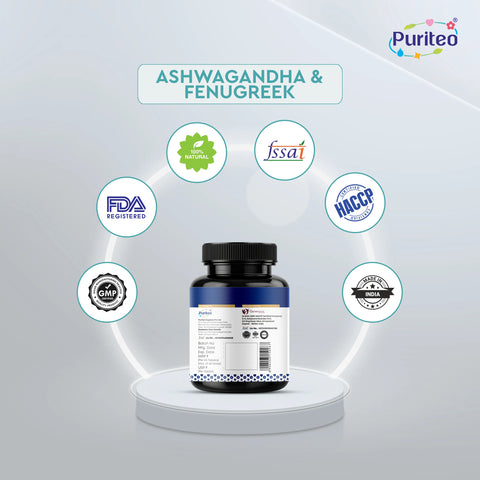 Puriteo Men Booster Tablet - Ashwagandha & Fenugreek Formula | Enhances Strength, Energy & Vitality