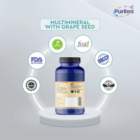 Puriteo Multivitamin Tablet - Multimineral & Grape Seed Formula | Boosts Energy, Strength & Overall Health