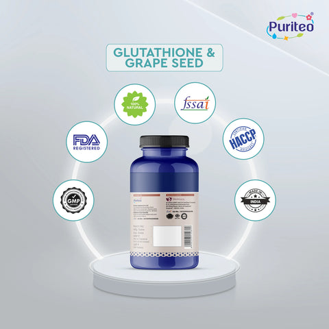 Puriteo Skin Glow Tablet - L-Glutathione & Grape Seed Formula | Enhances Radiance, Hydration & Skin Health