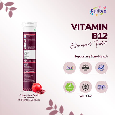 Puriteo B12 Effervescent Tablets for Instant Energy Uplift, Better Cognitive Function, Immunity & Active Day Performance