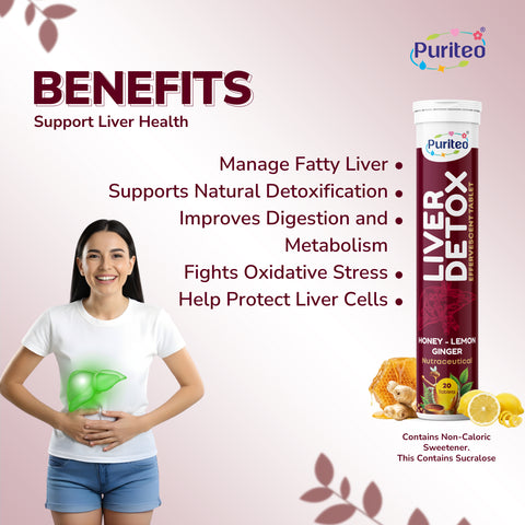 Puriteo Liver Cleanse & Detox Support | Effervescent Antioxidant Formula | Daily Detox & Metabolism Booster