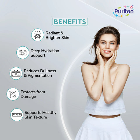Puriteo Skin Glow Tablet - L-Glutathione & Grape Seed Formula | Enhances Radiance, Hydration & Skin Health