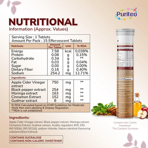 Puriteo Hot Mix ACV Effervescent Tablets | Craving Control and Supports Digestion