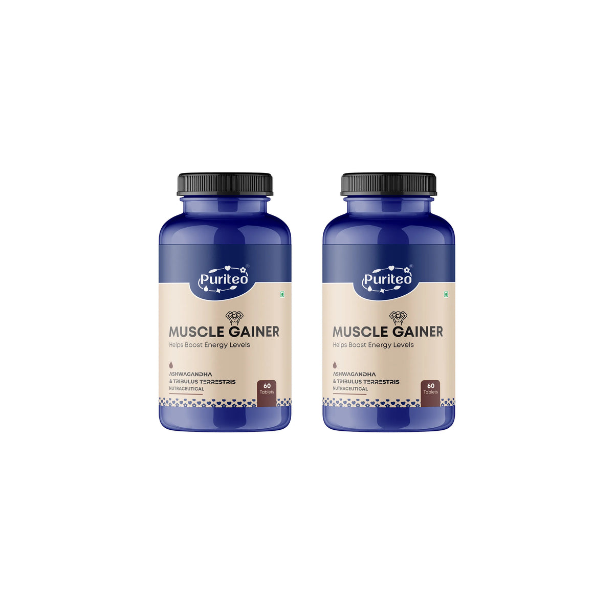 Puriteo Muscle Gainer Tablet - Ashwagandha & Tribulus Formula | Supports Strength, Recovery & Muscle Growth