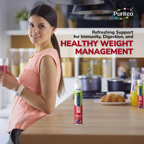 Puriteo ACV Moringa Effervescent Tablets for Natural Weight Management, Detox & Wellness, Fat Loss & Gut Health
