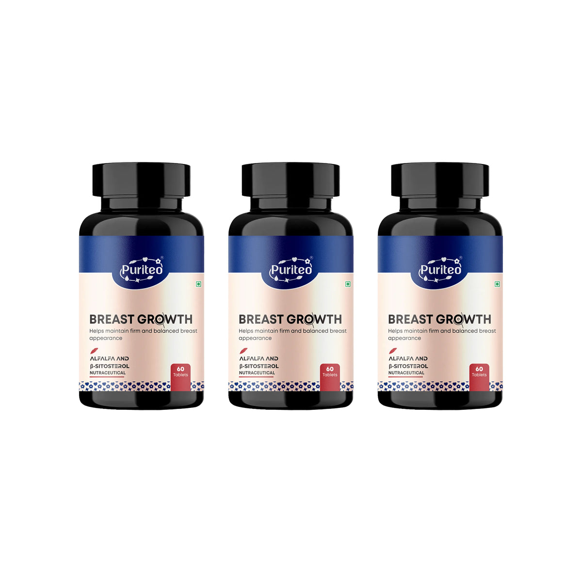 Puriteo Natural Breast Enhancement Tablet – Alfalfa & Palmetto Berry Formula | Supports Fullness, Firmness & Overall Health