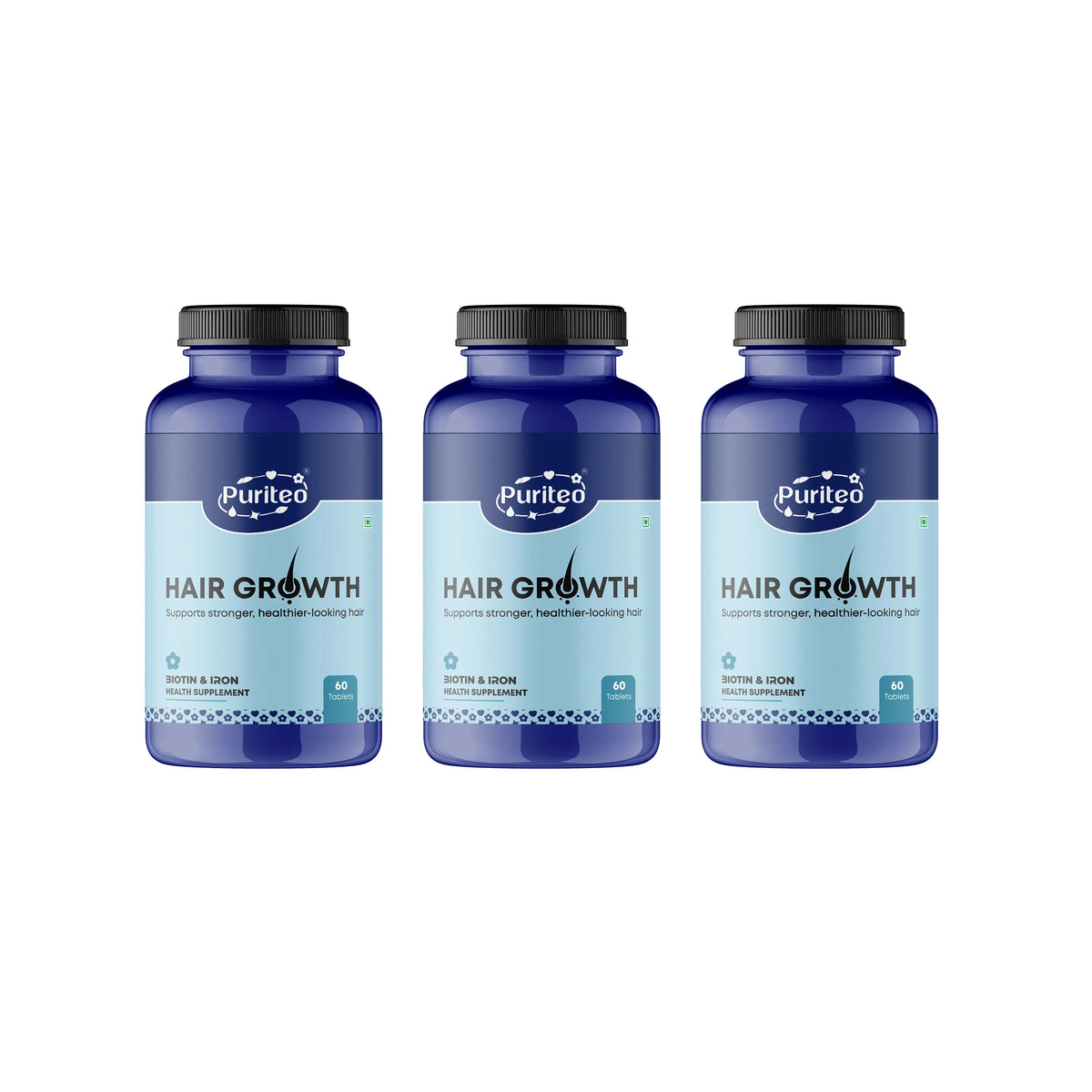 Puriteo Hair Growth Tablets | Biotin & Iron Formula | Reduces Hair Fall, Promotes Growth & Shine