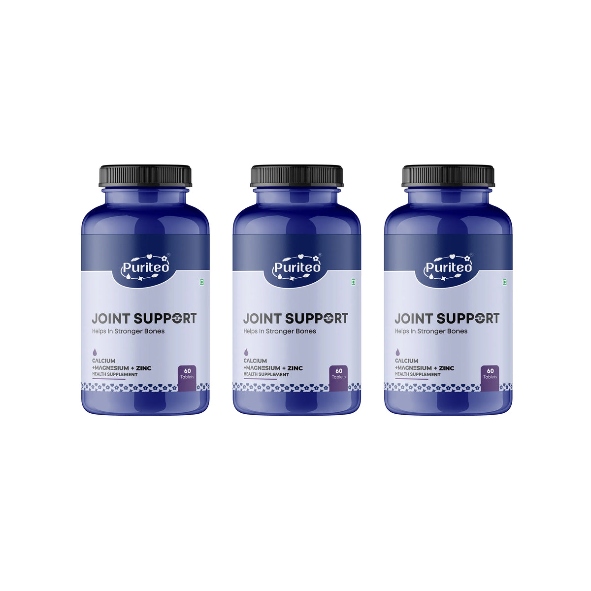 Puriteo Joint Support Tablet - Calcium, Magnesium & Zinc Formula | Promotes Flexibility, Comfort & Joint Health