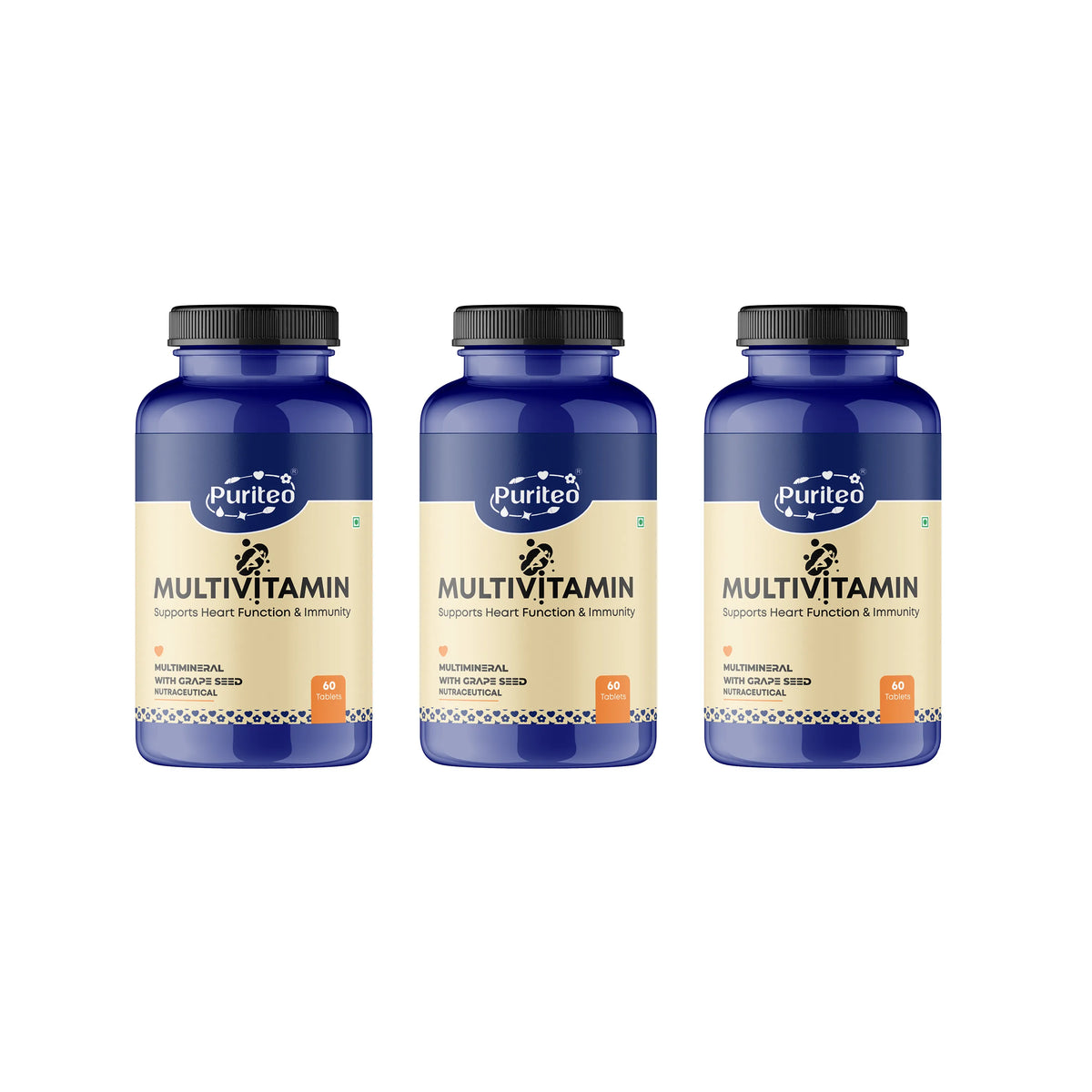 Puriteo Multivitamin Tablet - Multimineral & Grape Seed Formula | Boosts Energy, Strength & Overall Health