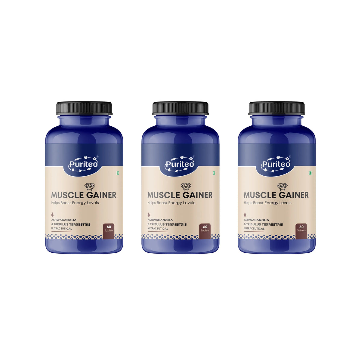 Puriteo Muscle Gainer Tablet - Ashwagandha & Tribulus Formula | Supports Strength, Recovery & Muscle Growth