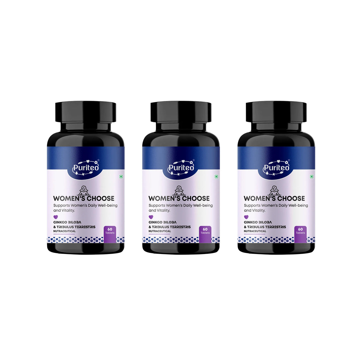 Puriteo Women’s Choice Tablet - Ginkgo Biloba & Tribulus Formula | Supports Hormonal Balance & Women’s Health