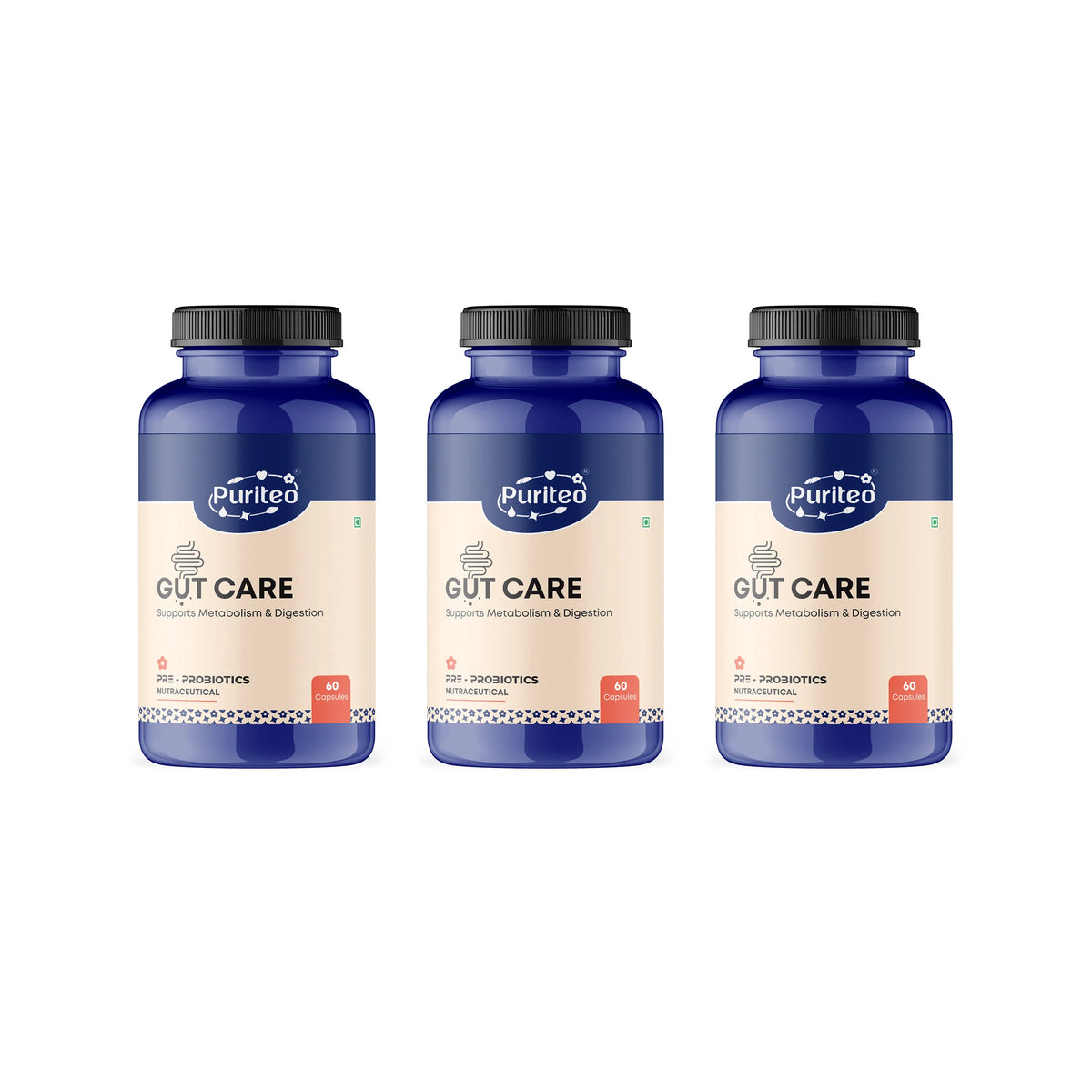 Puriteo Gut Care Capsule – Supports Digestion | Boosts Immunity | Relieves Acidity & Gas, and Promotes Gut Health