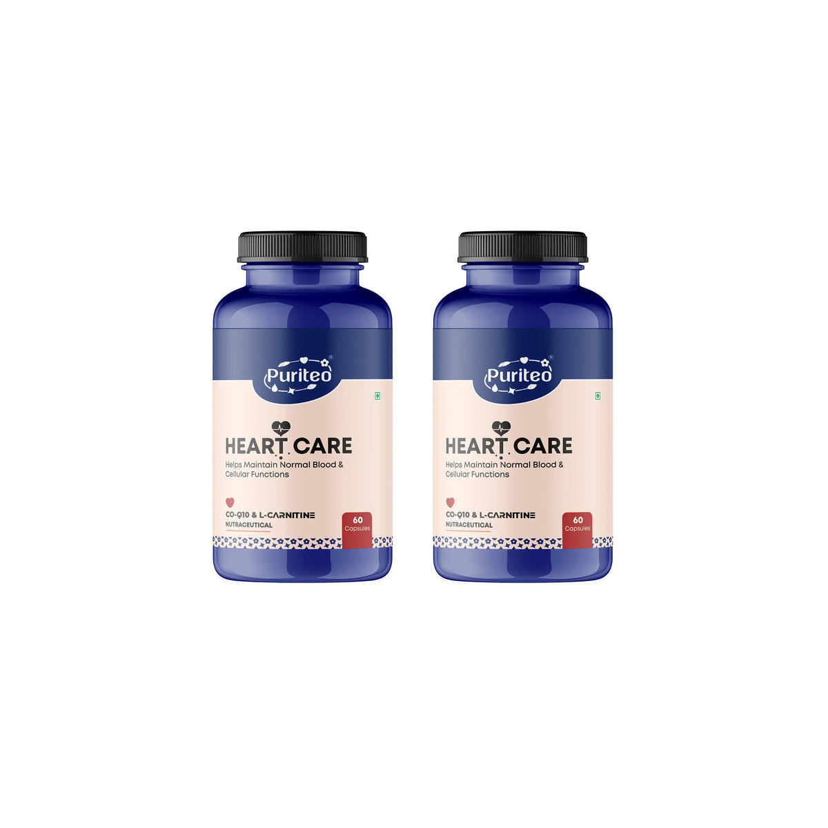 Puriteo Heart Care Capsule - Co-Q10 & L-Carnitine Formula | Supports Cardiovascular Health & Blood Flow