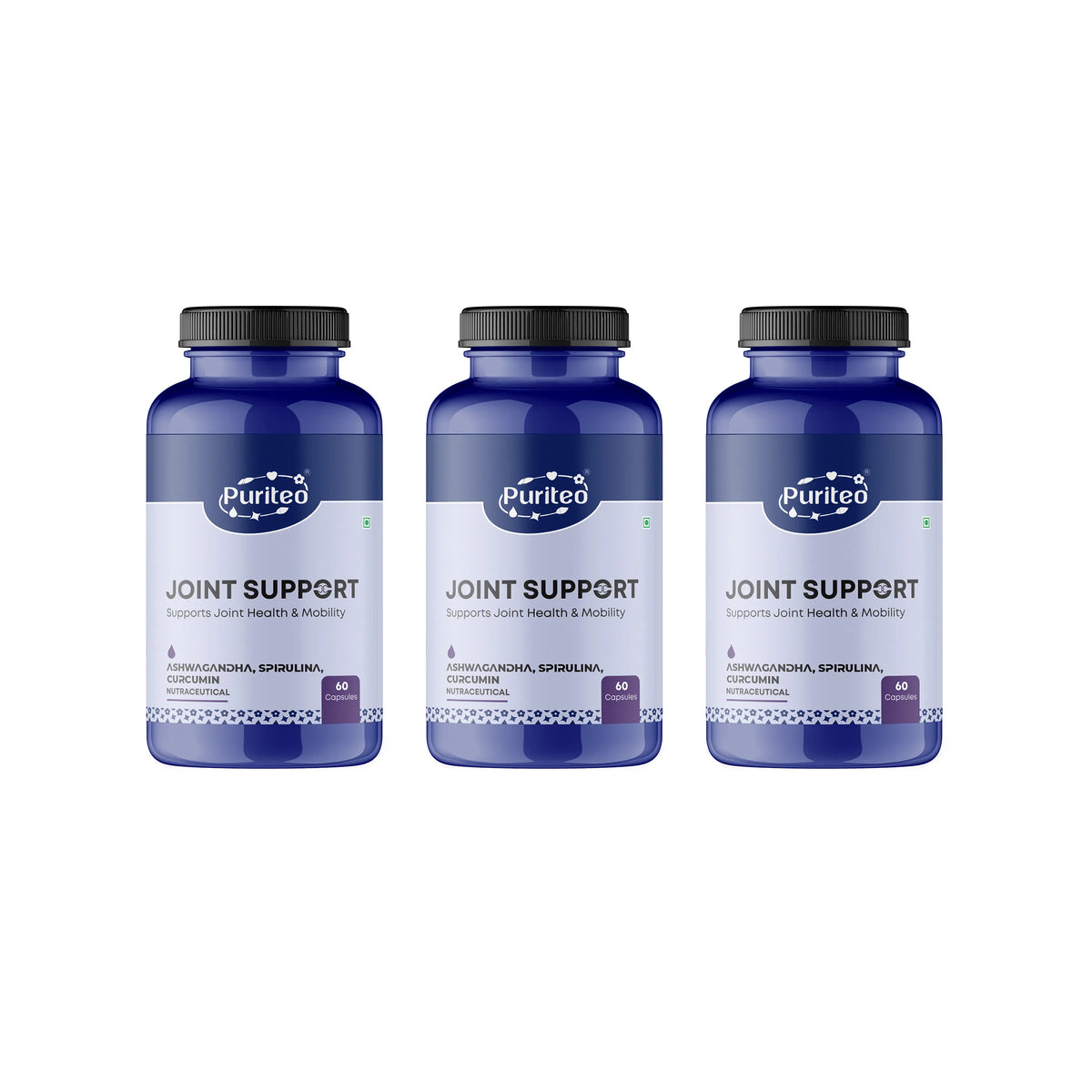 Puriteo Joint Support Capsule - Ashwagandha, Spirulina & Curcumin Formula | Reduces Inflammation & Eases Pain