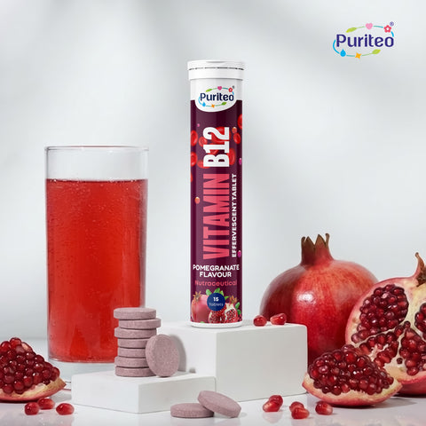 Puriteo B12 Effervescent Tablets for Instant Energy Uplift, Better Cognitive Function, Immunity & Active Day Performance