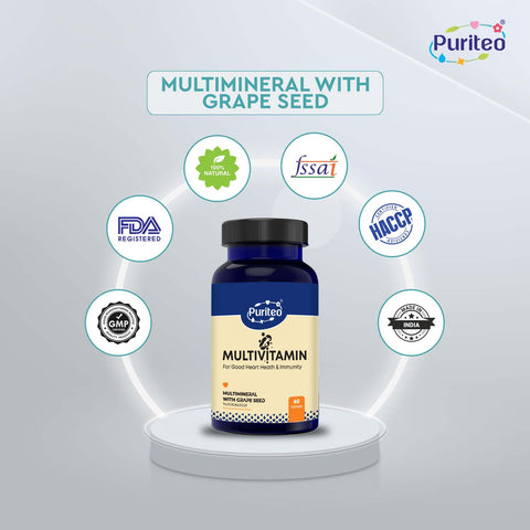 Puriteo Multivitamin Tablet - Multimineral & Grape Seed Formula | Boosts Energy, Strength & Overall Health
